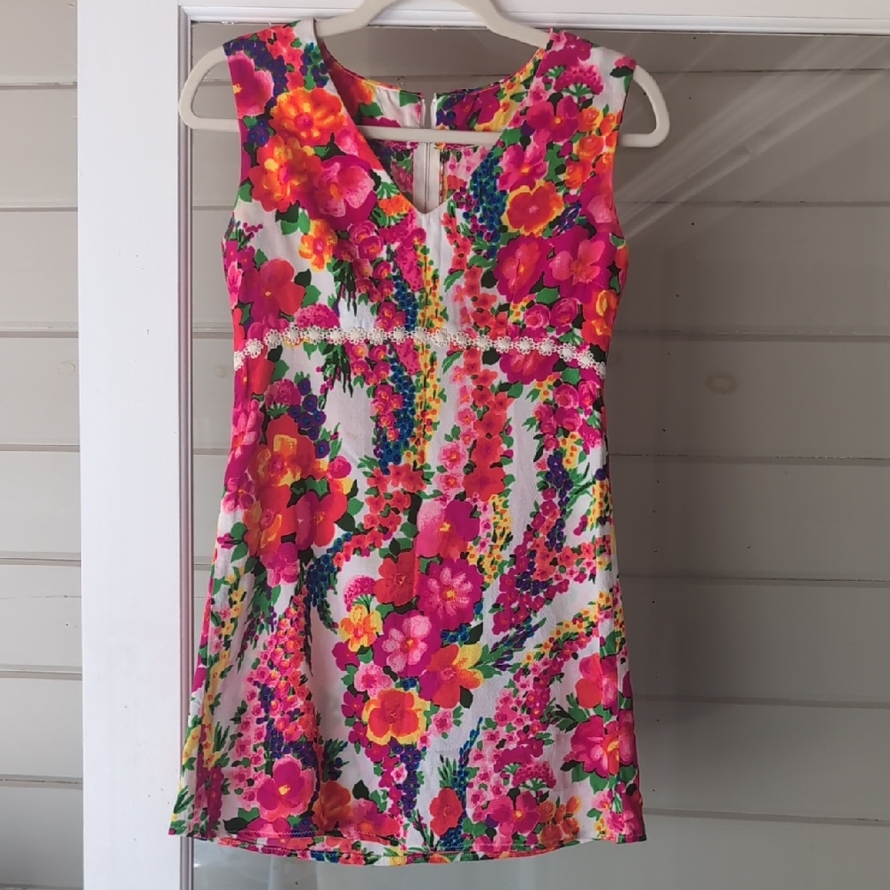 One-of-a-Kind Vintage Floral Mini Dress - Pink and Orange